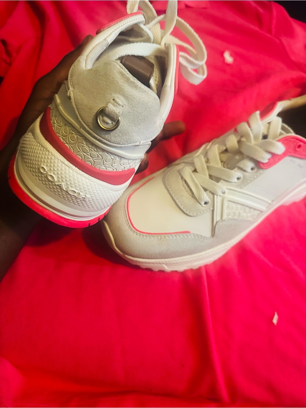 Coach White Sneakers with Hot Pink Accents